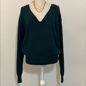 V Neck Emerald Green Sweater Large
